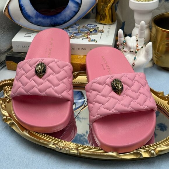 🆕 KURT GEIGER LONDON 🧿 NWOT Meena Eagle Quilted Slide, Pink - Sz 38 US 7.5 - Picture 6 of 14